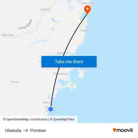 Ulladulla to Primbee map