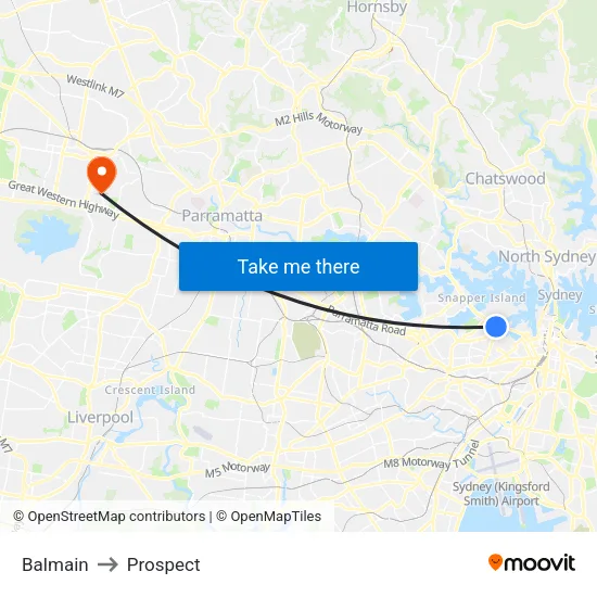 Balmain to Prospect map