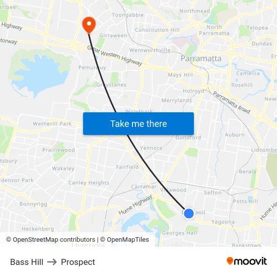 Bass Hill to Prospect map