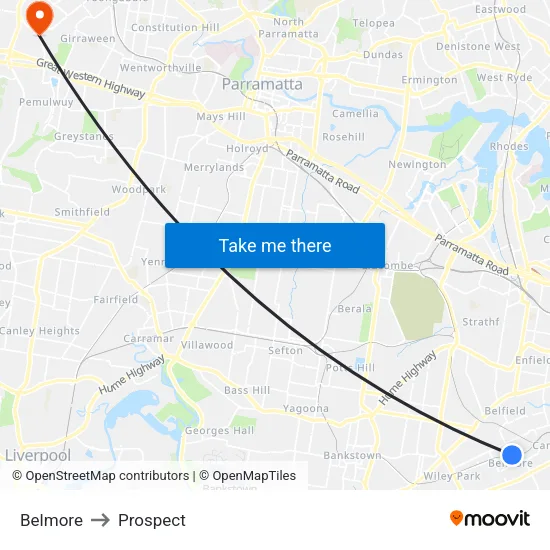 Belmore to Prospect map