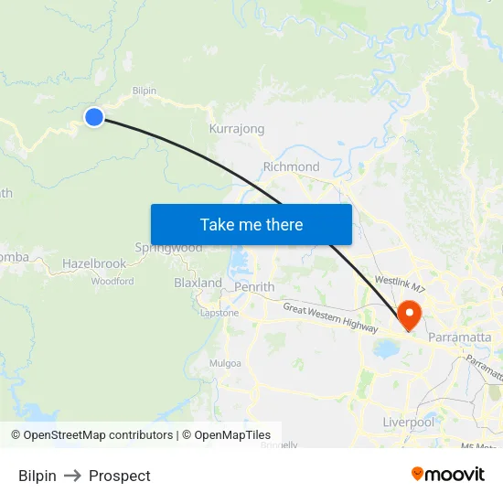 Bilpin to Prospect map