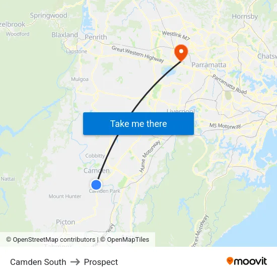 Camden South to Prospect map