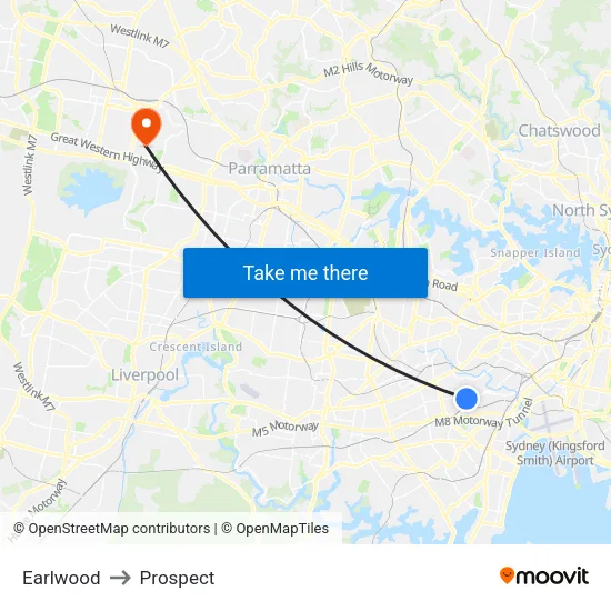 Earlwood to Prospect map