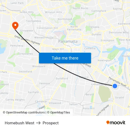Homebush West to Prospect map