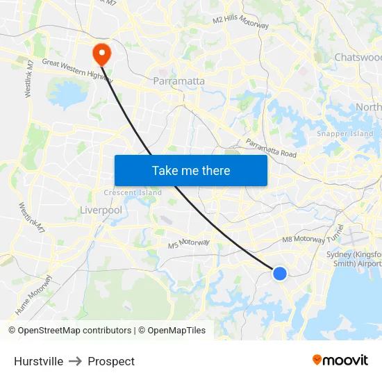 Hurstville to Prospect map