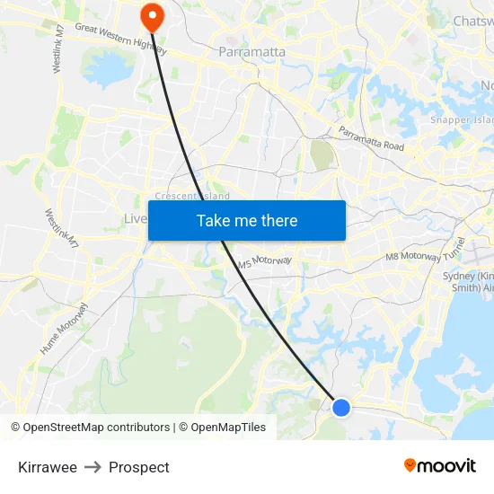 Kirrawee to Prospect map