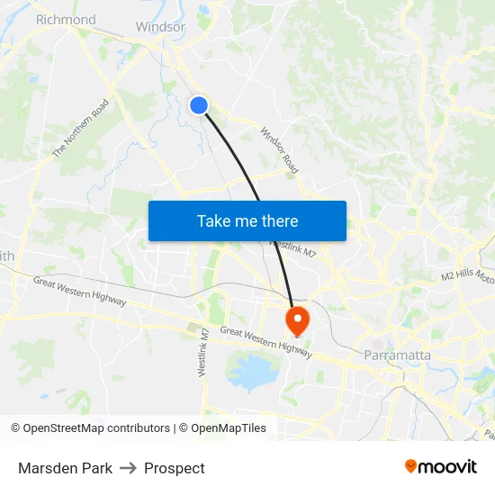 Marsden Park to Prospect map