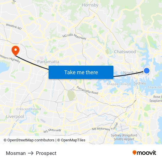 Mosman to Prospect map