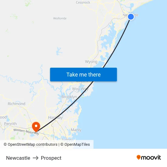 Newcastle to Prospect map