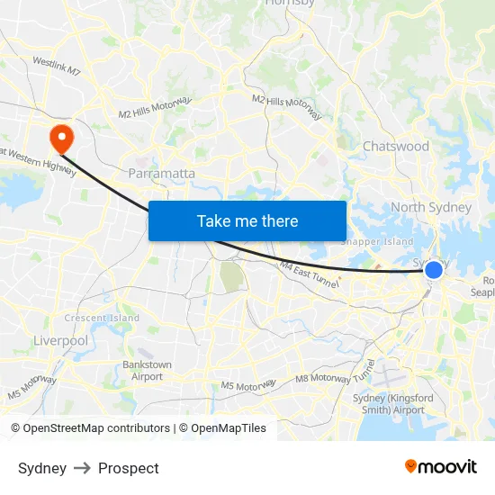 Sydney to Prospect map