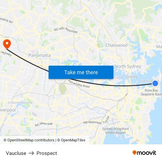 Vaucluse to Prospect map