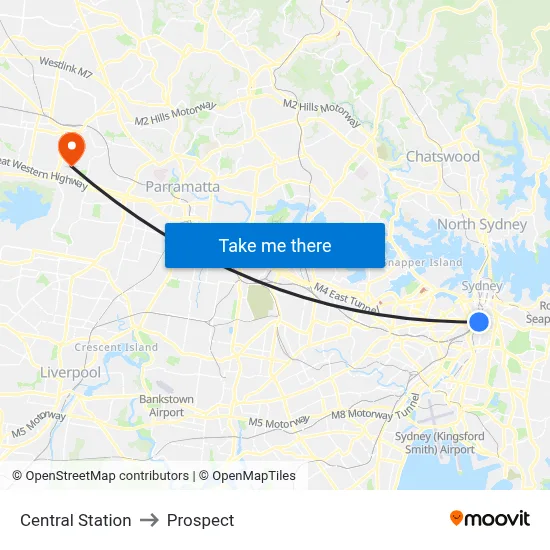Central Station to Prospect map