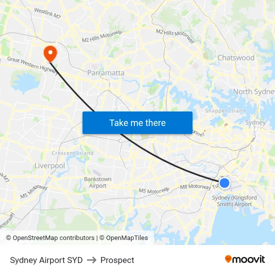 Sydney Airport SYD to Prospect map