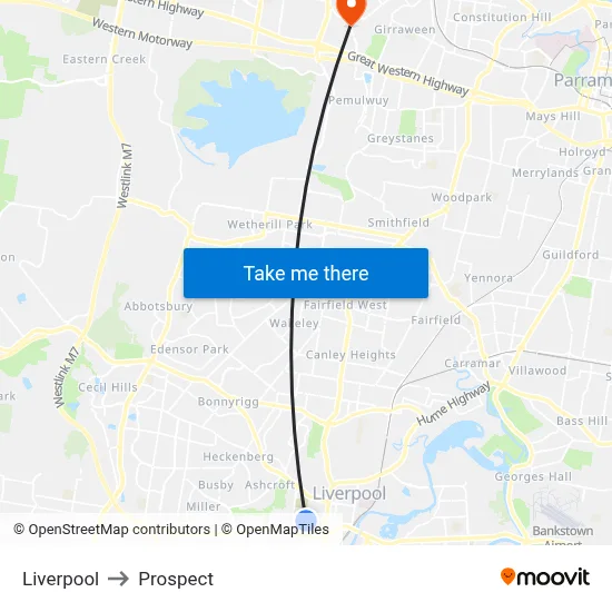 Liverpool to Prospect map