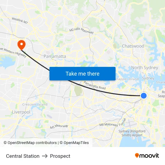 Central Station to Prospect map