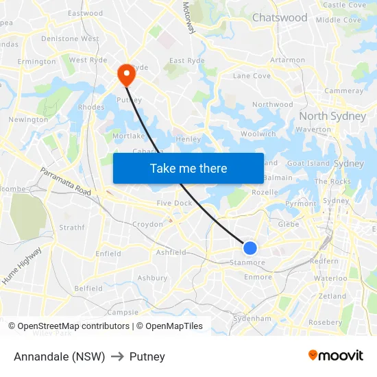 Annandale (NSW) to Putney map