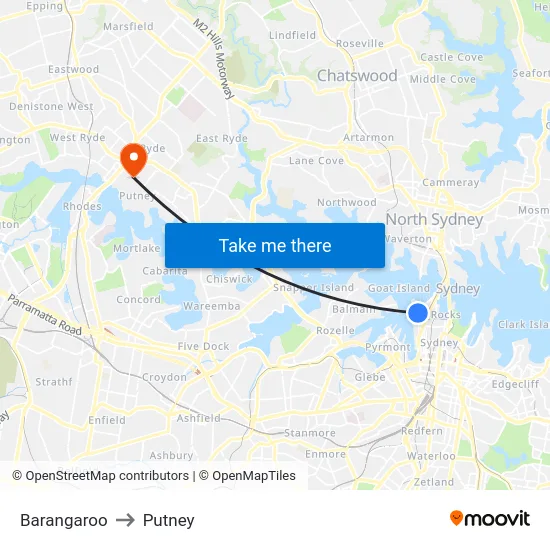 Barangaroo to Putney map