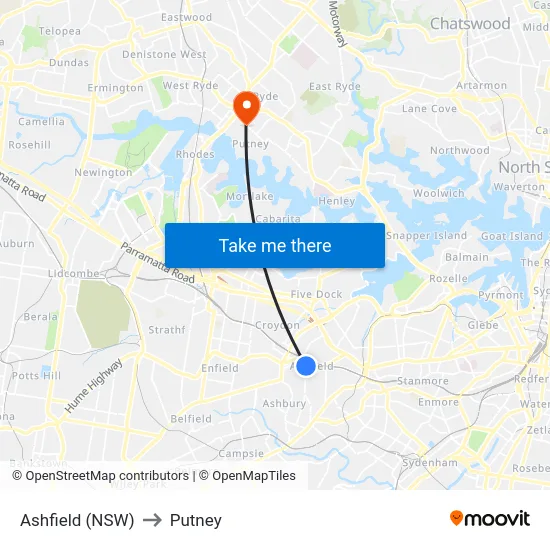 Ashfield (NSW) to Putney map