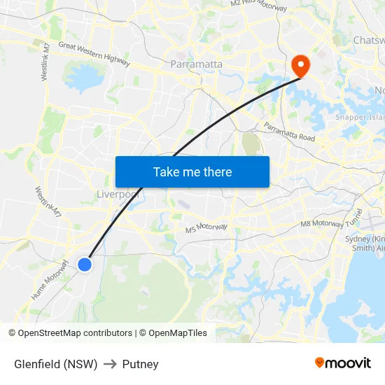 Glenfield (NSW) to Putney map