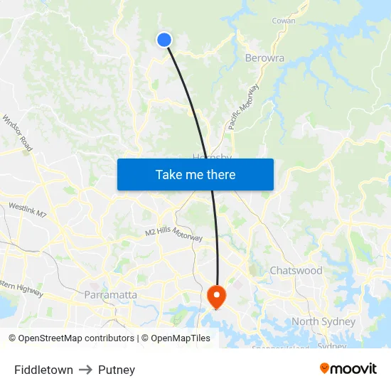 Fiddletown to Putney map
