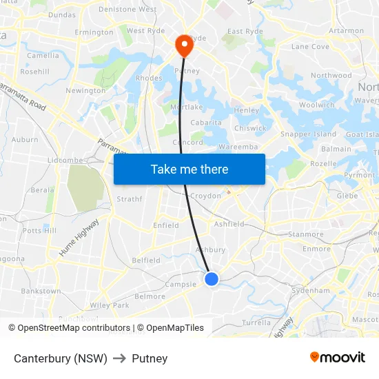 Canterbury (NSW) to Putney map