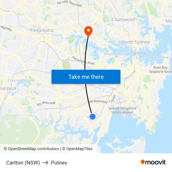 Carlton (NSW) to Putney map