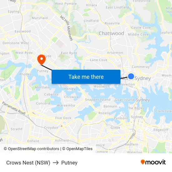Crows Nest (NSW) to Putney map