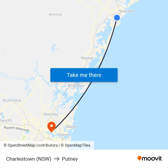 Charlestown (NSW) to Putney map