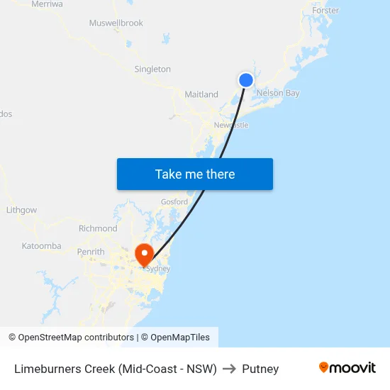 Limeburners Creek (Mid-Coast - NSW) to Putney map