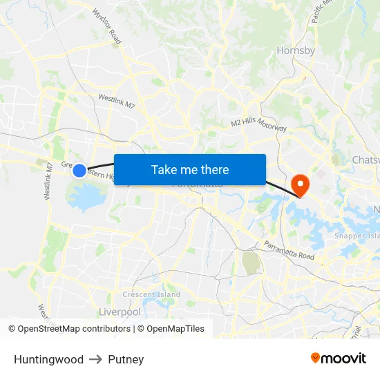Huntingwood to Putney map
