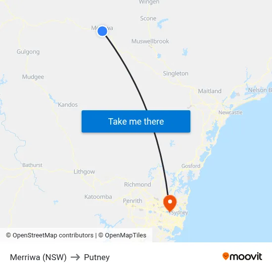 Merriwa (NSW) to Putney map
