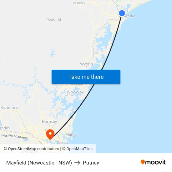 Mayfield (Newcastle - NSW) to Putney map