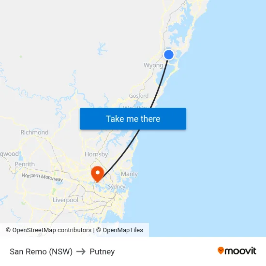 San Remo (NSW) to Putney map