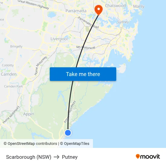 Scarborough (NSW) to Putney map