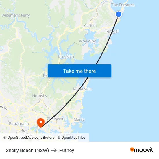 Shelly Beach (NSW) to Putney map