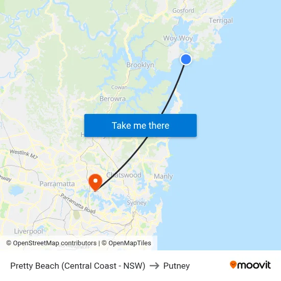 Pretty Beach (Central Coast - NSW) to Putney map