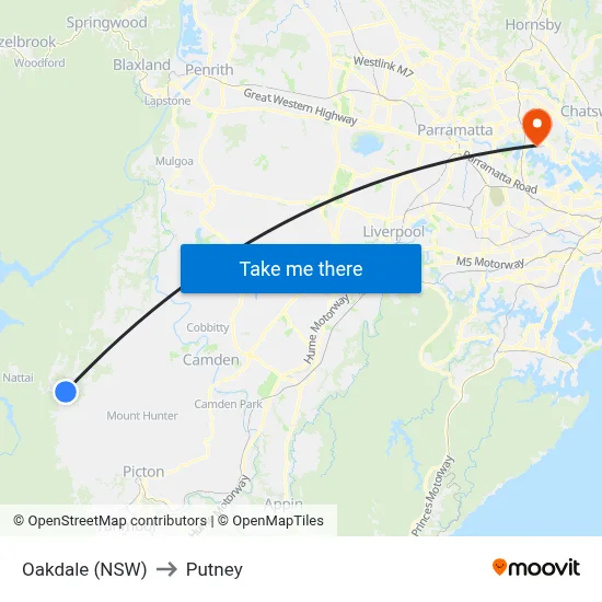 Oakdale (NSW) to Putney map