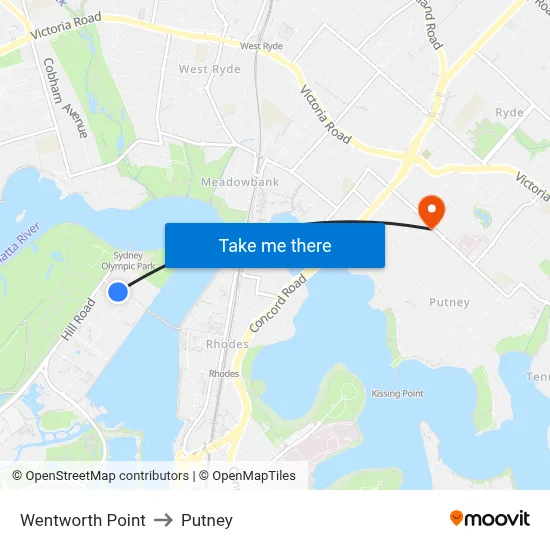 Wentworth Point to Putney map
