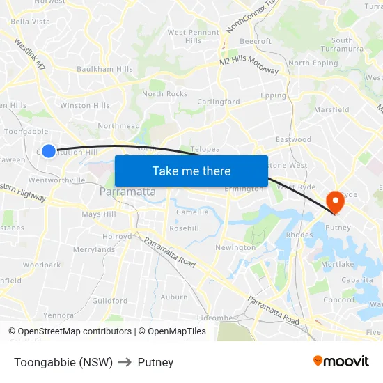 Toongabbie (NSW) to Putney map