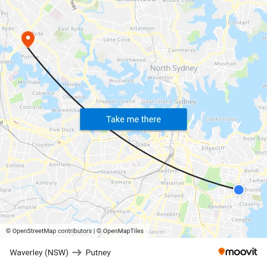 Waverley (NSW) to Putney map