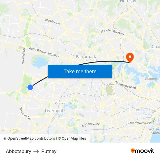 Abbotsbury to Putney map