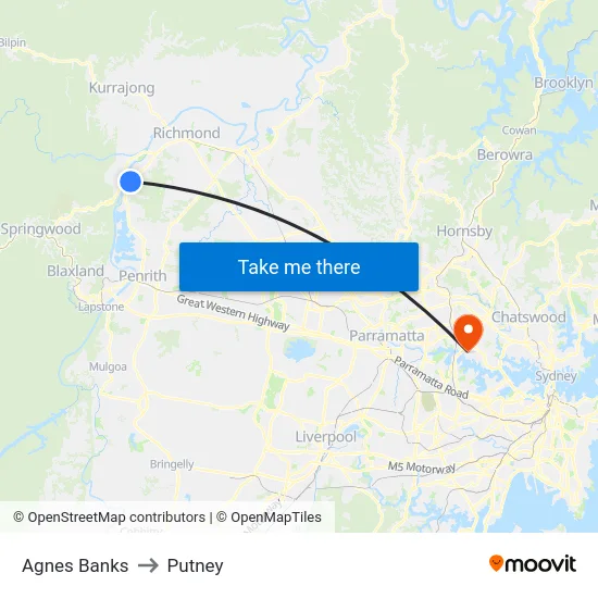 Agnes Banks to Putney map