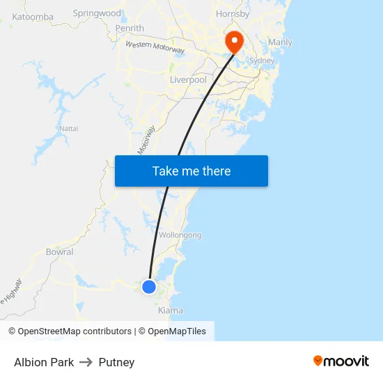 Albion Park to Putney map