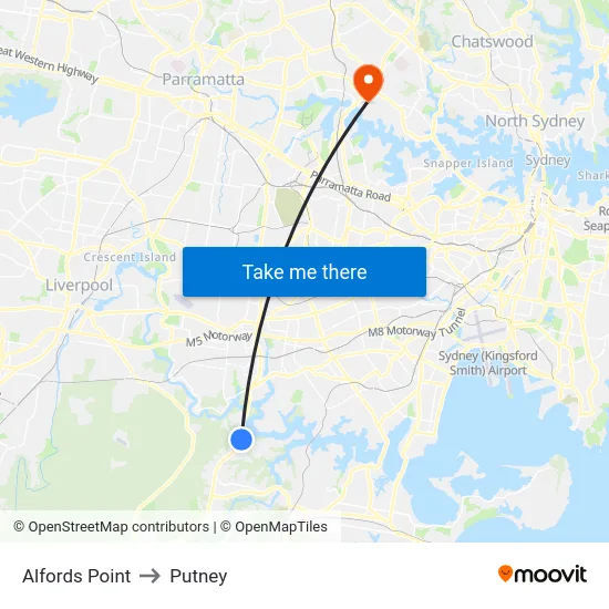 Alfords Point to Putney map