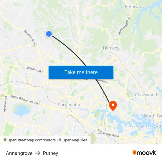 Annangrove to Putney map