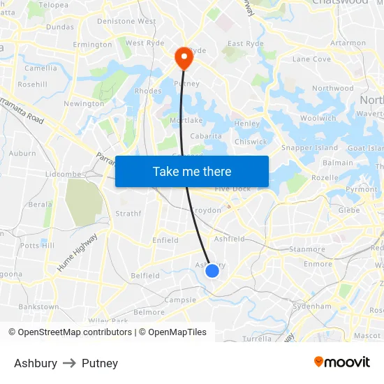 Ashbury to Putney map