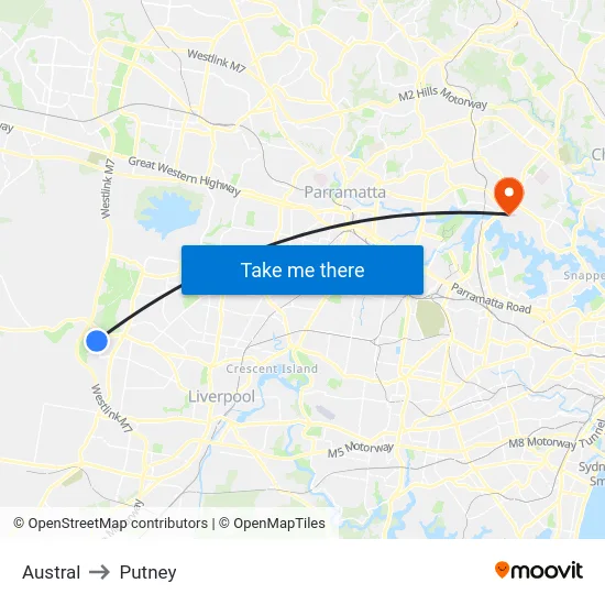 Austral to Putney map