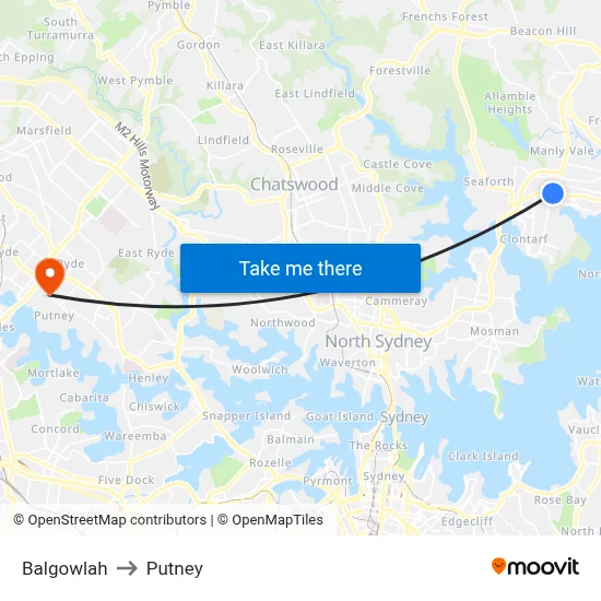 Balgowlah to Putney map