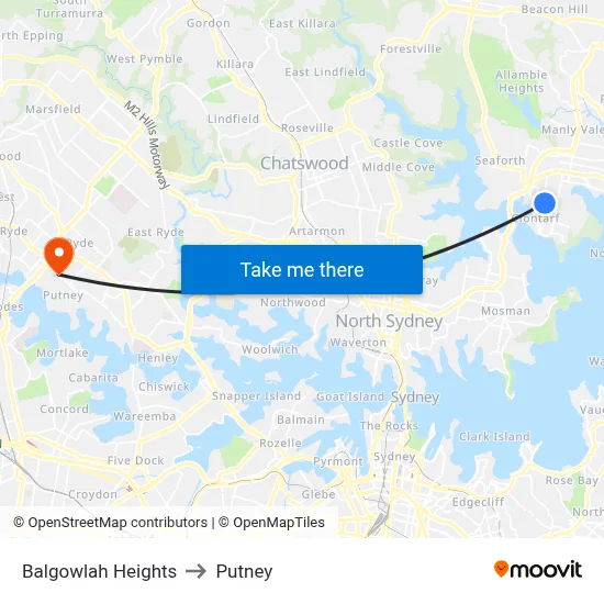 Balgowlah Heights to Putney map