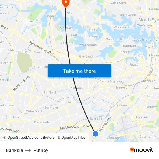 Banksia to Putney map